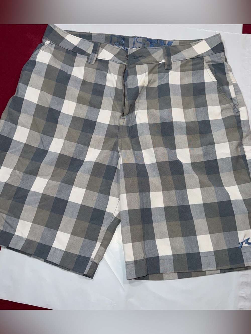 Rusty Gray White Checkered Plaid Shorts,  Men’s Size 36,  10” Inseam High Rise